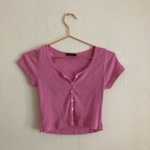 brandy melville pink crop button top